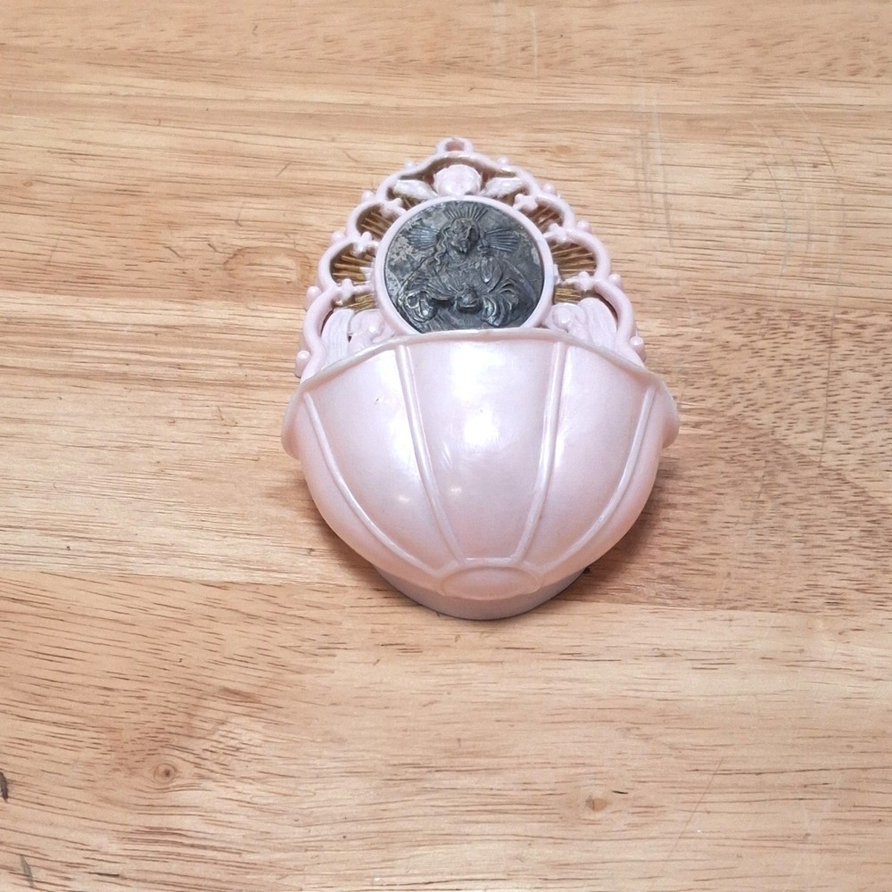 Unbranded Made in Italy Holy Water Font Pink Sacred Heart Jesus Angel Plastic - Picture 11 of 16